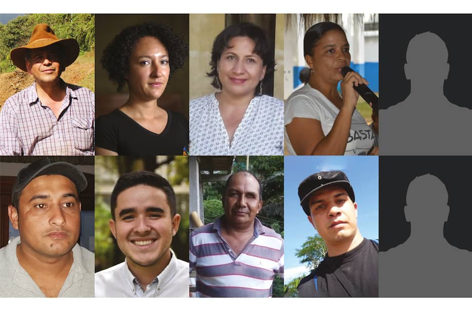 Arriba: Óscar Salazar, Isabel Cristina Zuleta, Martha Giraldo, Milena Quiroz y líder anónimo. Abajo: Arnobi Zapata, Alejandro Palacio, Diobaldo Cruz, Fabián de Jesús Laverde y líder anónimo./ Archivo