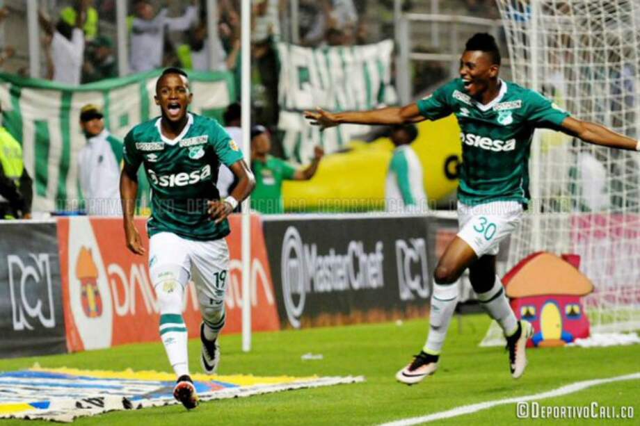 Andrés Balanta celebra el tercer gol del Cali contra Jaguares en la fecha 17 de la Liga. Foto: Deportivo Cali