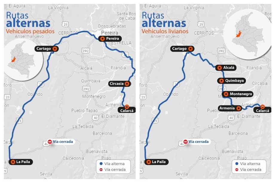 La ANI compartió las rutas alternas ante la emergencia. / Tomadas de la ANI