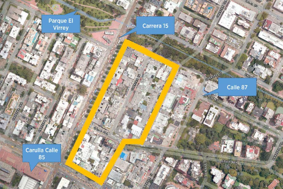 De los 175.872 m2 aprobados para edificar, la mitad será para oficinas; 28,2 %, vivienda; 18,2 %, comercio, y 3,6 % para el centro cultural. / Tomada de Mapas.bogota.gov.co