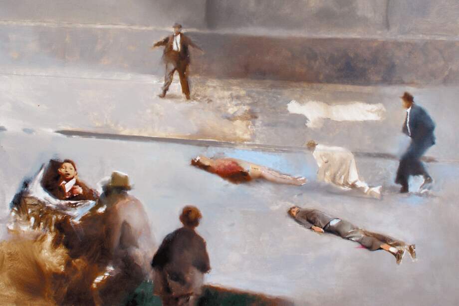 Portada especial para conmemorar los 130 años de El Espectador. “La calle” (1997). Óleo basado en las fotografías tomadas el 9 de abril de 1948, el asesinato de Jorge Eliécer Gaitán y “la matanza de los estudiantes”, ocurrida durante el gobierno de Gustavo Rojas Pinilla. / / Juan Cárdenas