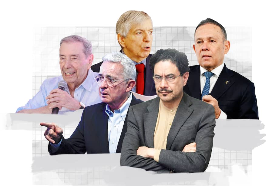 De izquierda a derecha: Fuad Char, Álvaro Uribe, César Gaviria, Iván Cepeda y Efraín Cepeda; las principales cabezas de partidos políticos.