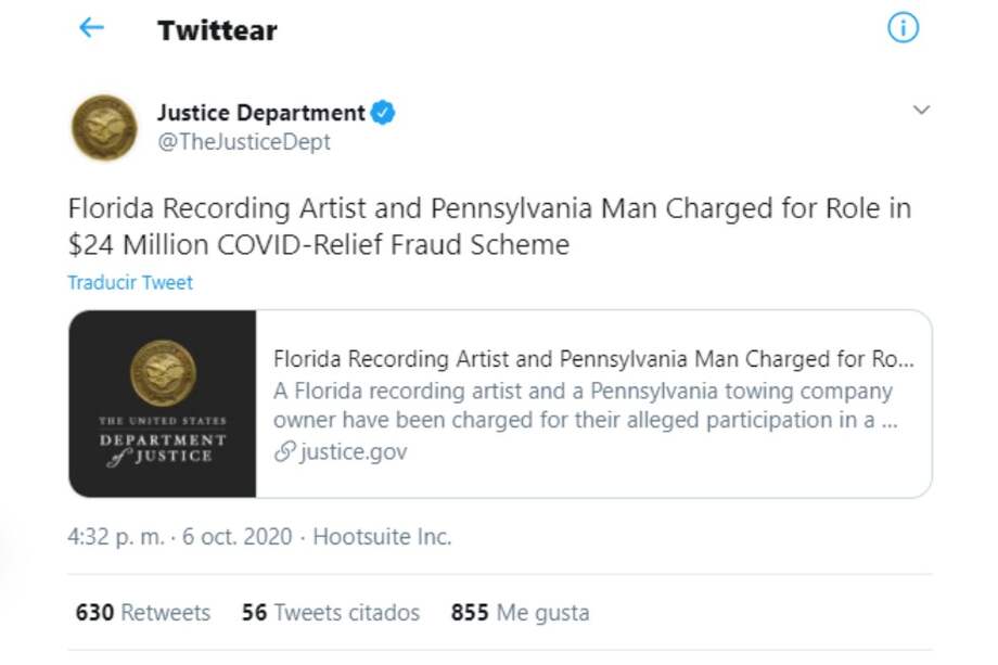 Notificación del Gobierno de Estados Unidos sobre el juicio al rapero Diamond “Blue” Smith.