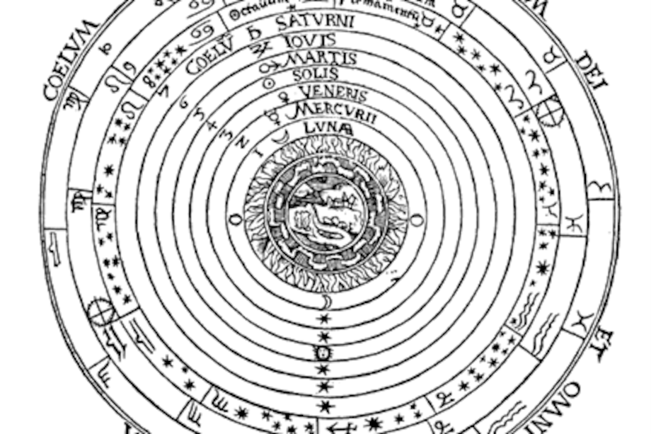 Pedro Apiano, “Libro de la cosmographia”, figura de la división de las esferas (1575).