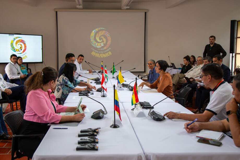 Ministros y ministras de ambiente de los ocho países de la Amazonia, reunidos en la Cumbre Amazónica que se realizó en Leticia.