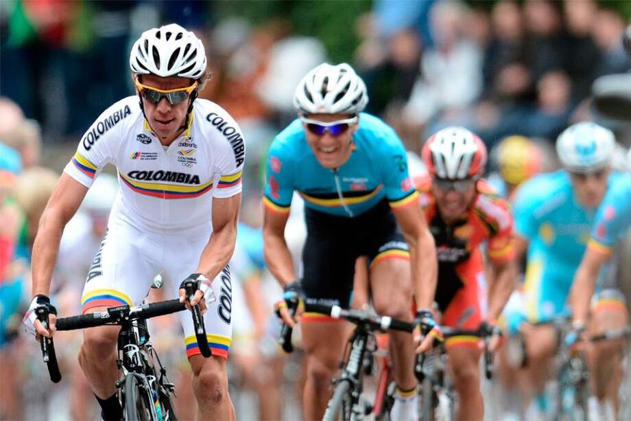 Rigoberto Urán (izq.) durante los recientes Mundiales de Ciclismo de Ruta celebrados en Holanda / Archivo AFP