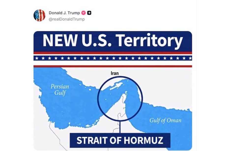 Donald Trump compartió una imagen en la que declara el estecho de Ormuz como "nuevo territorio de Estados Unidos".