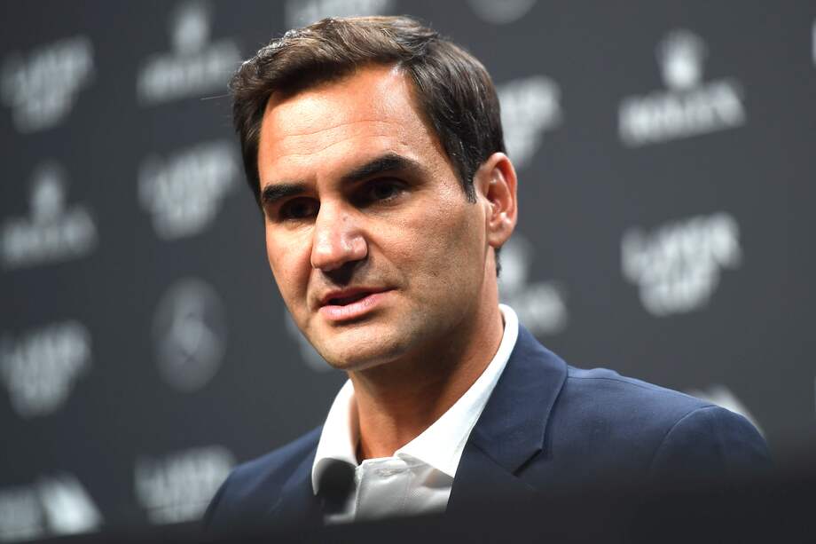 Federer atiende a la prensa en la previa de la Laver Cup, su último torneo como profesional. // EFE/EPA/ANDY RAIN