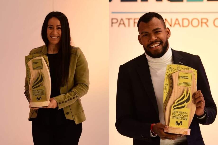 Mariana Pajón y Anthony Zambrano en el podio del Deportista del año.