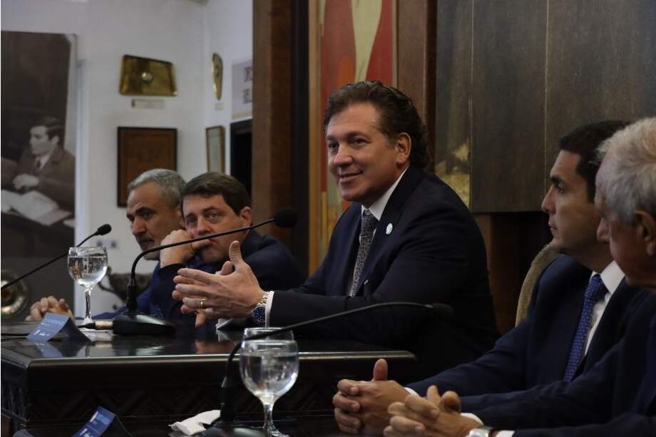 Alejandro Domínguez, presidente de la Conmebol en la presentación de la candidatura para el Mundial de 2030 del bloque sudamericano.
