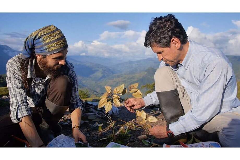 A la izquierda está Cristian Castro, biólogo monitor, y a la derecha Julio Betancur. Ambos protagonizan "Homo Botanicus", el documental que se estrena el próximo 19 de junio en la Cinemateca de Bogotá. / Cortesía