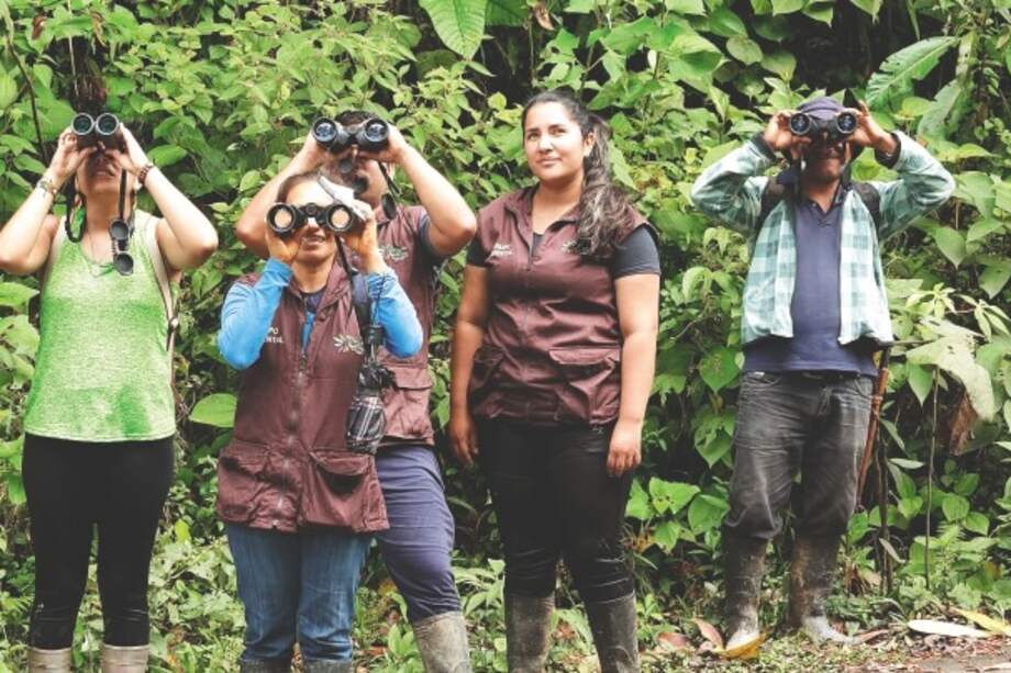 La comunidad de Santa Rosa salió en pequeños grupos para avistar y documentar aves. / Programa Naturamazonas, Conservación Internacional Colombia.