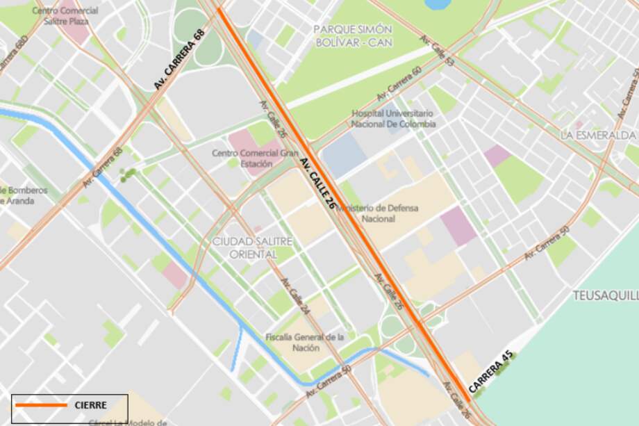 Conozca el cierre total de la calzada norte rápida y exclusiva de Transmilenio en la Av. Calle 26 entre carrera 45 y Av. Carrera 68.