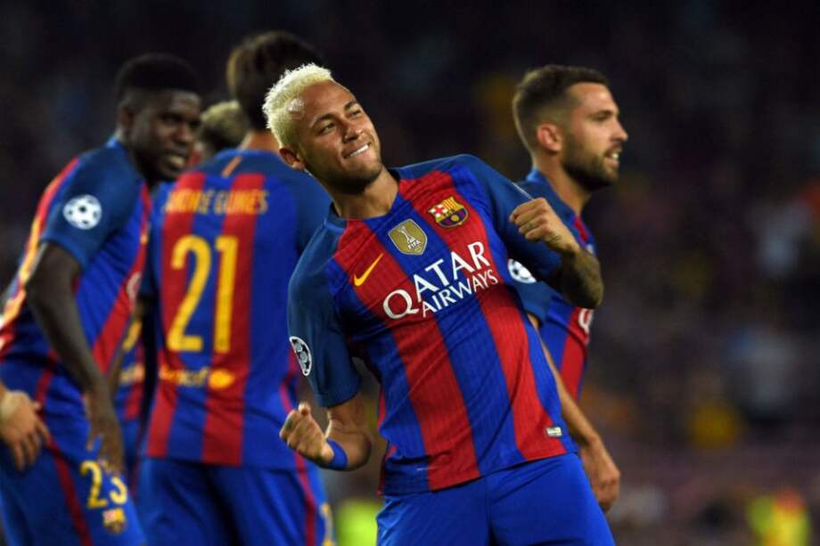Neymar celebra uno de los goles contra el Celtic. Foto: AFP