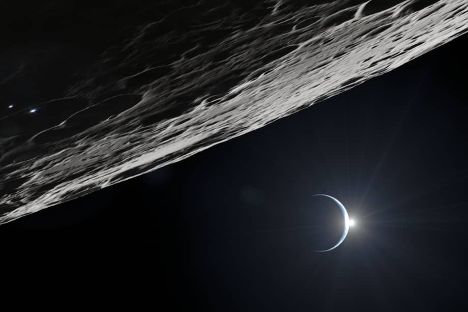 Representación de la región del polo sur de la Luna, donde la NASA espera establecer un primer puesto avanzado.