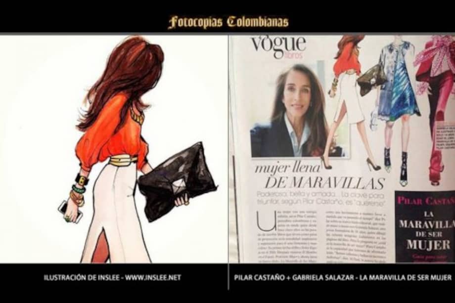 Una de las imágenes que circulan por Internet y que comparan la ilustración original con la publicada en libro de Pilar Castaño. Esta fue tomada del grupo de Facebook 'Fotocopias Colombianas'.