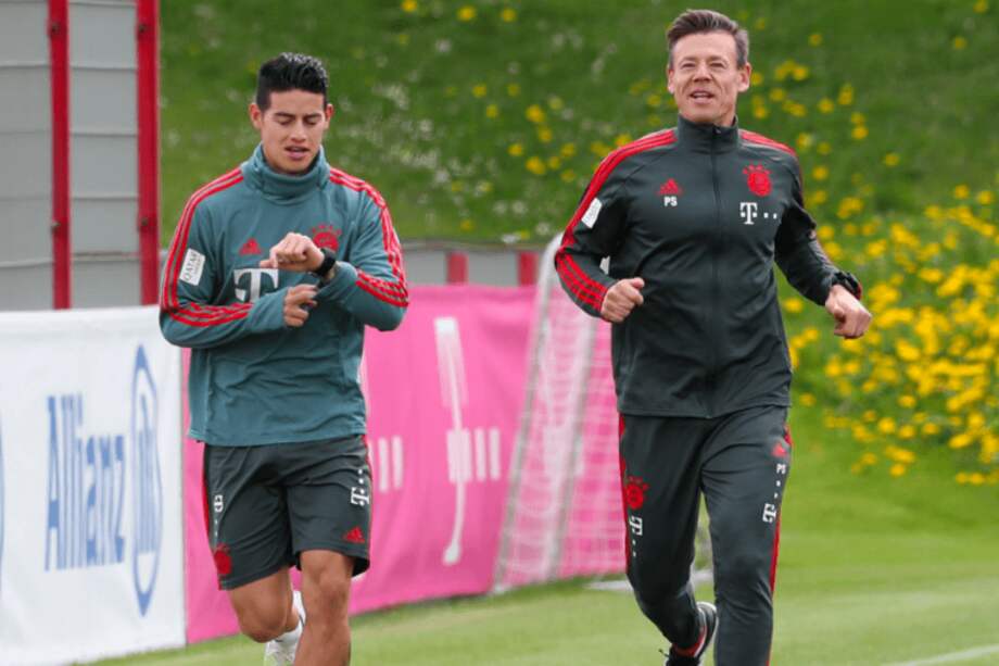 Rodríguez (izqu.) en la práctica de este martes. / Bayern Múnich