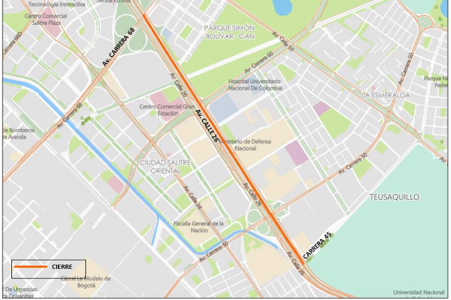 ¡Ojo! Habrá cierre total de la calzada de TM en la Av. Calle 26 entre carrera 45 y Av. Carrera 68.