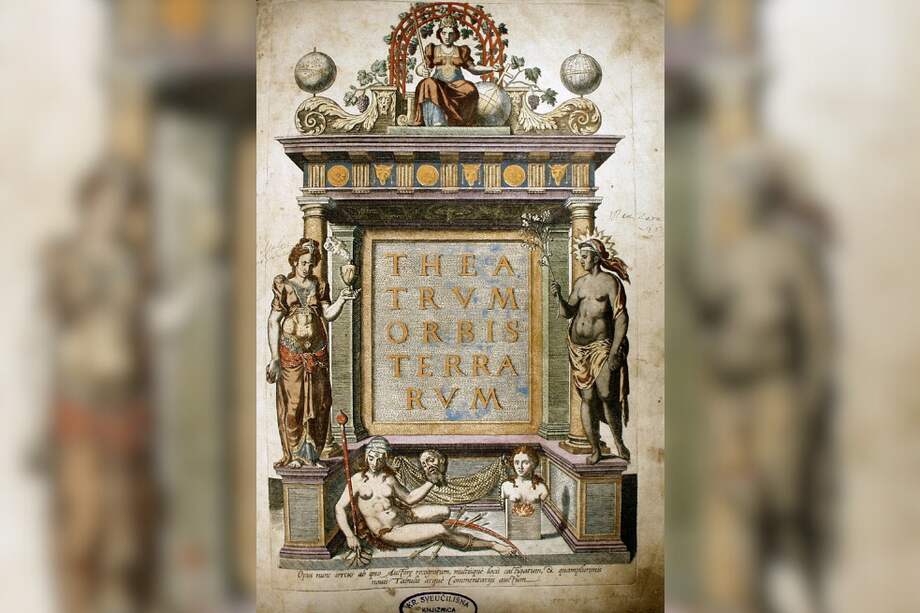 Frontispicio del “Theatrum Orbis Terrarum”, de Abraham Ortelius (1570).
