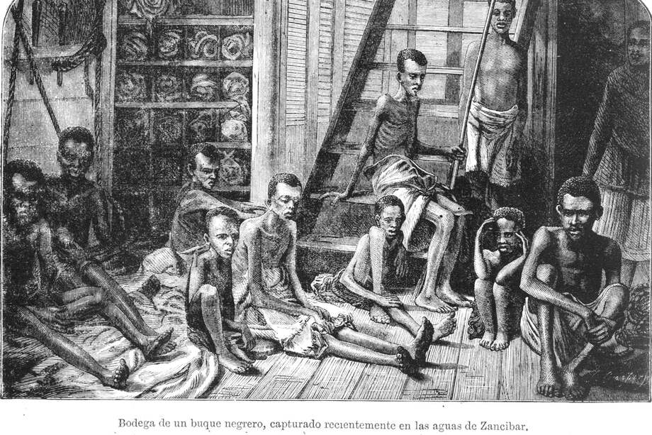 Grabado que representa el interior de uno de los barcos que llevaban esclavos desde África hacia América. / Cortesía Histarmar