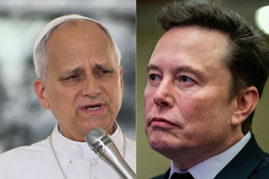 Combo de imágenes del papa León XIV y Elon Musk.