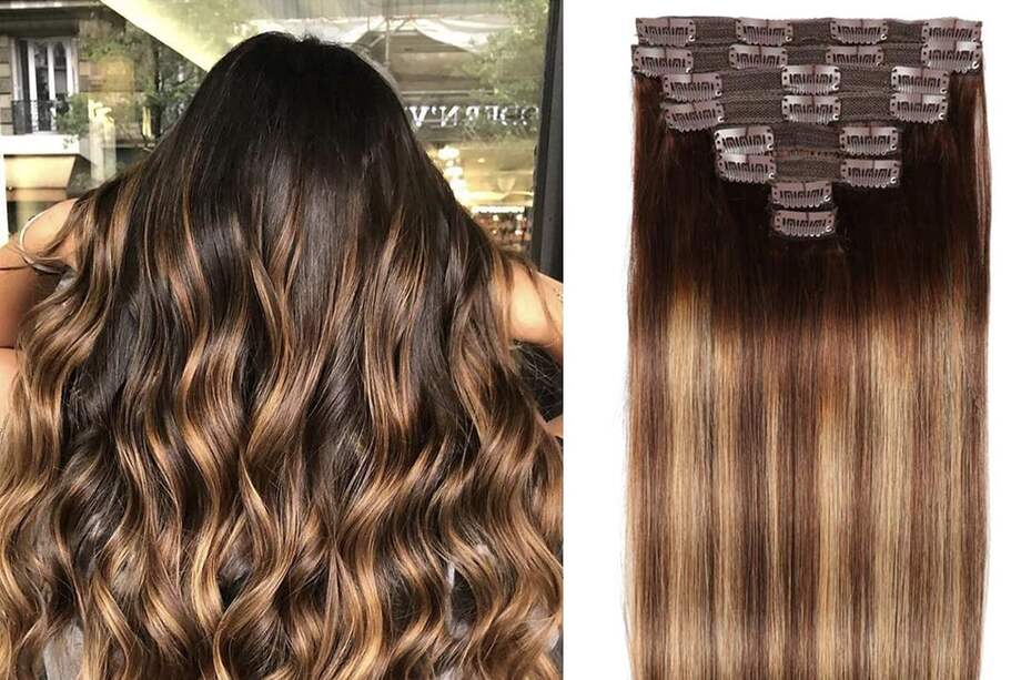 Extensión de pelo color marrón.