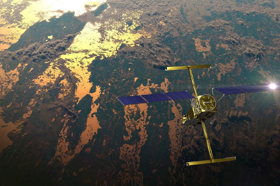 Ilustración del satélite SWOT en operación.
