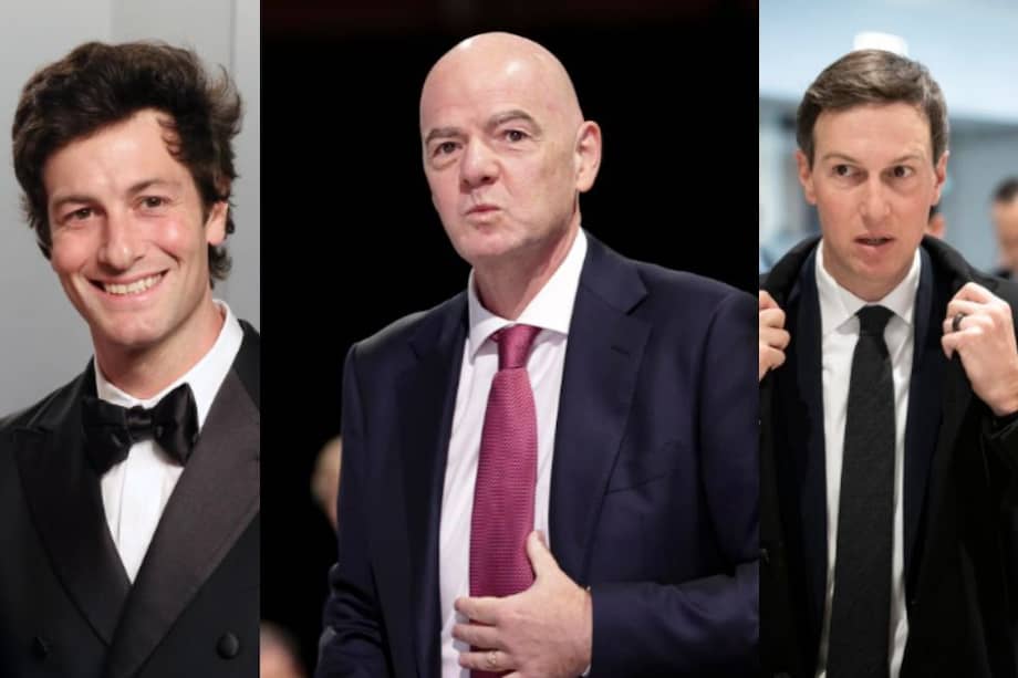 Collage de fotos de Josh Kushner, Gianni Infantino y Jared Kushner.