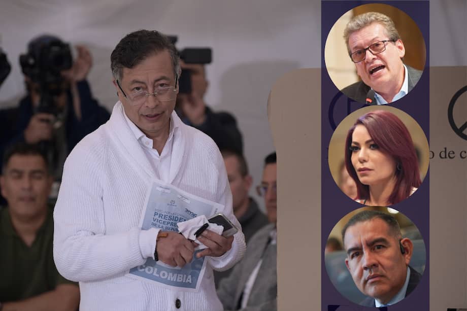 El presidente Gustavo Petro y sus investigadores: Alirio Uribe (Pacto Histórico), Gloria Arizabaleta (Pacto Histórico) y Wilmer Carrillo (Partido de la U).