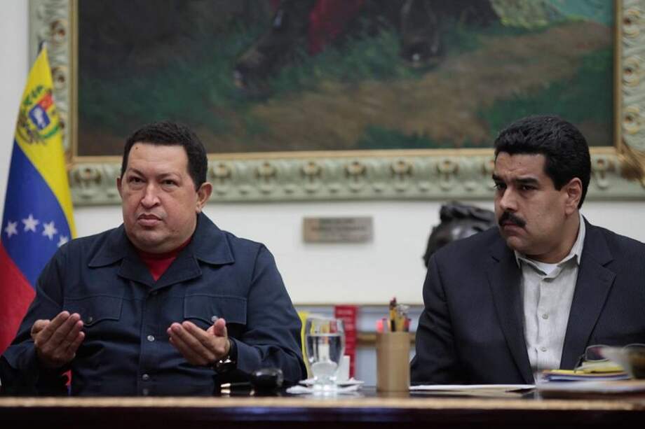 El presidente Hugo Chàvez y su vicepresidente Nicolás Maduro.