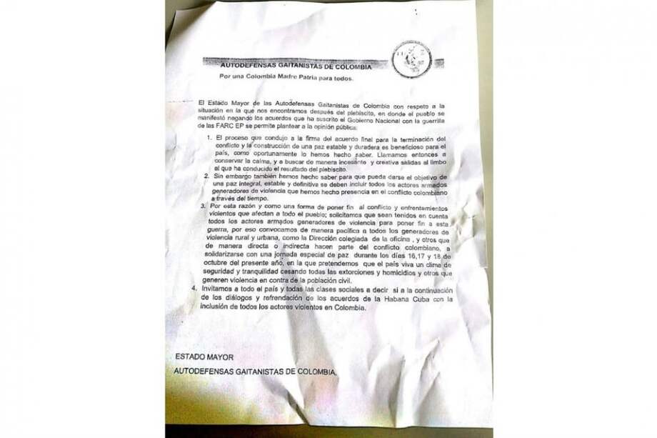 La nueva propuesta de paz de las Autodefensas Gaitanistas de Colombia