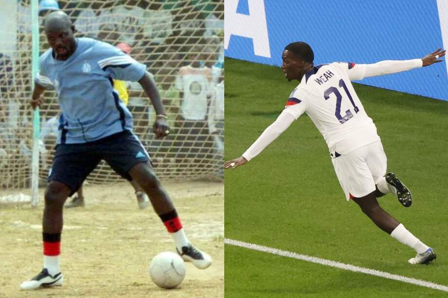 George Weah, primer africano en ganar el Balón de Oro y actual presidente de Liberia, y su hijo Timothy.