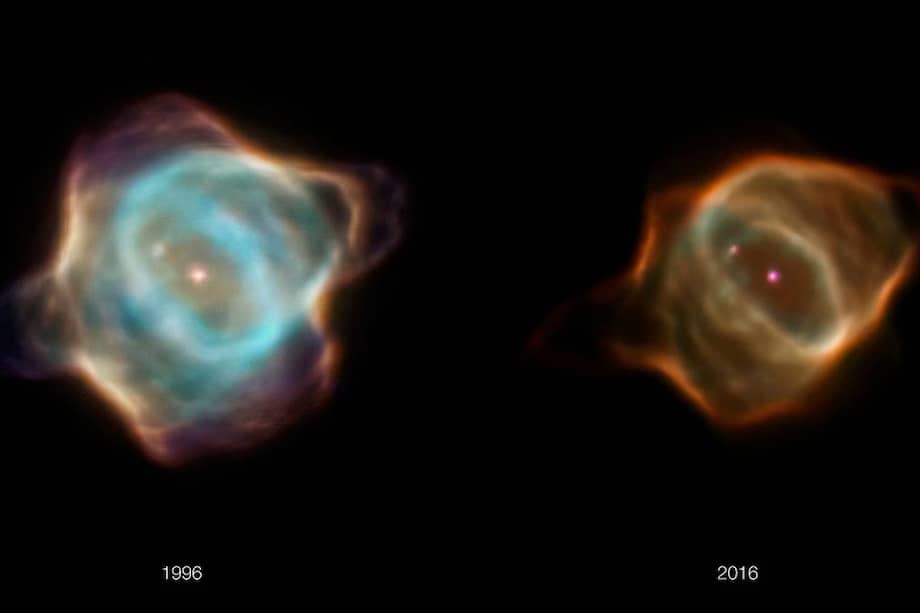 La nebulosa de la Mantarraya en imágenes tomadas por el telescopio espacial Hubble en 1996 y 2016.