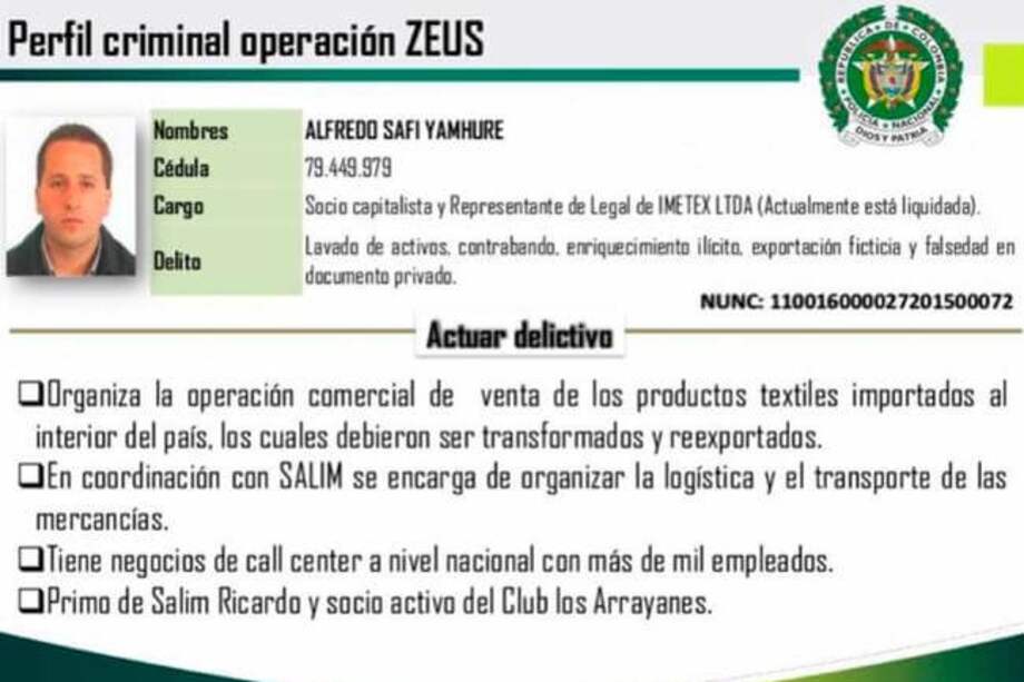Yamhure Raccaret fue capturado en marzo pasado y, desde entonces, Safi Yamhure estaba prófugo de la justicia. / Cortesía Polfa