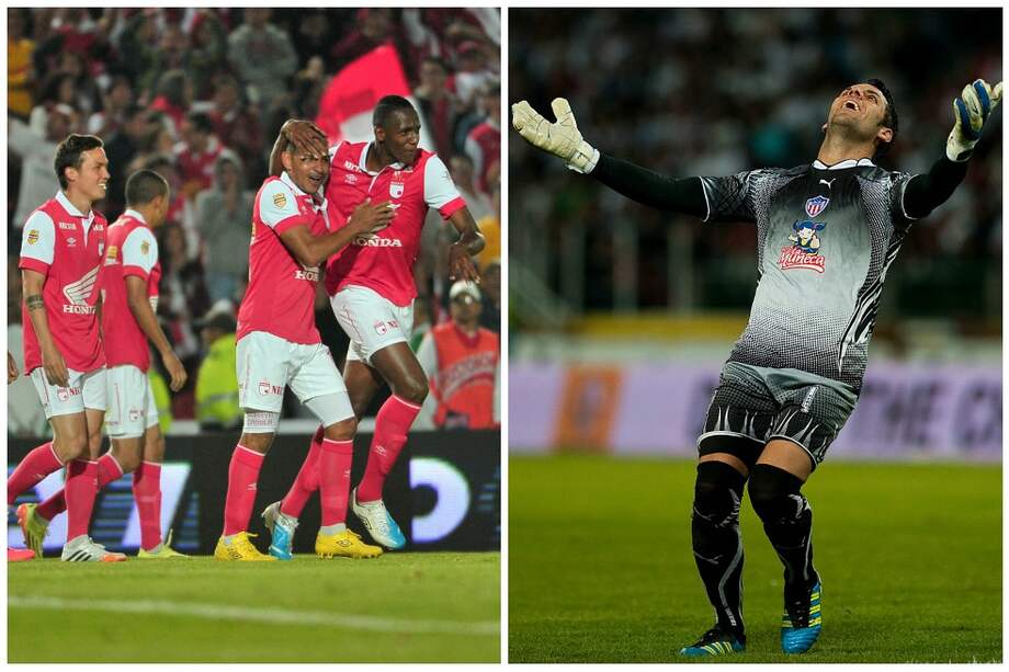 Yerry Mina (der.) llegó este semestre al Independiente Santa Fe / Andrés Torres. Sebastián Viera, capitán y referente del Júnior de Barranquilla. / AFP
