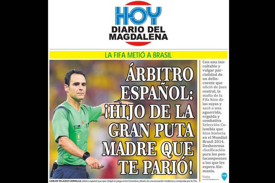 Diario del Magdalena explica explosivo titular contra árbitro del partido Colombia - Brasil