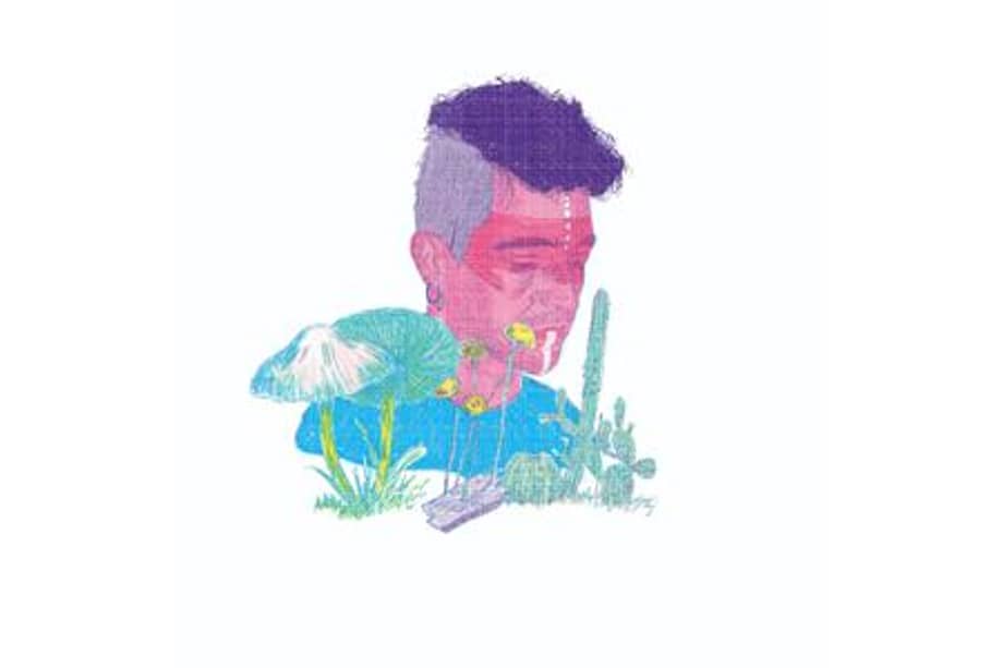 Una ilustración inspirada en Muerdo y en los temas más frecuentes en sus canciones. Todas las portadas de sus álbumes han sido ilustradas.