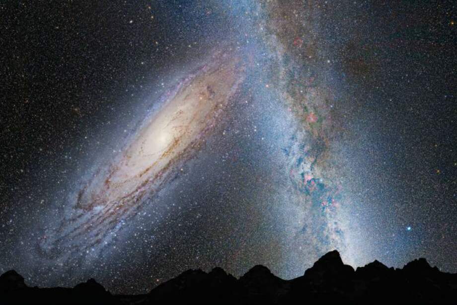Recreación de la unión entre Andrómeda y la Vía láctea dentro de 4.000 millones de años. / Cortesía NASA