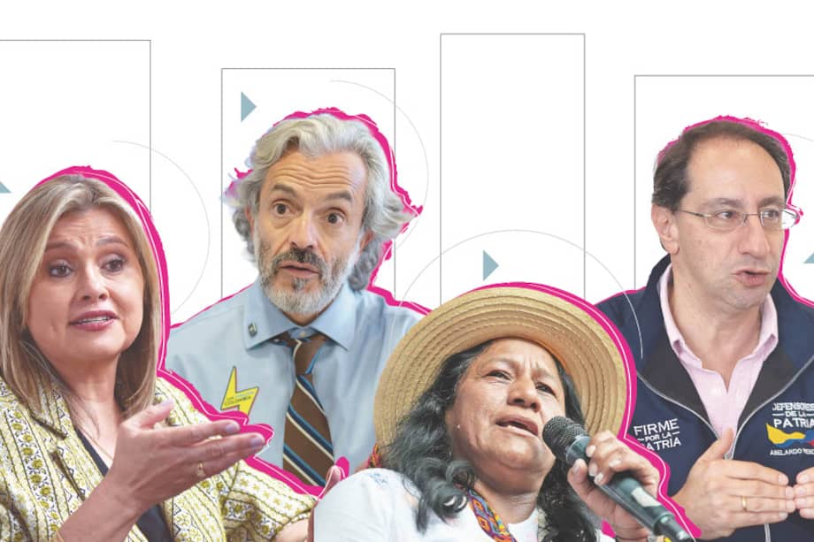 De izquierda a derecha: Edna Bonilla, Juan Daniel Oviedo, Aida Quilcué y José Manuel Restrepo, fórmulas vicepresidenciales.
