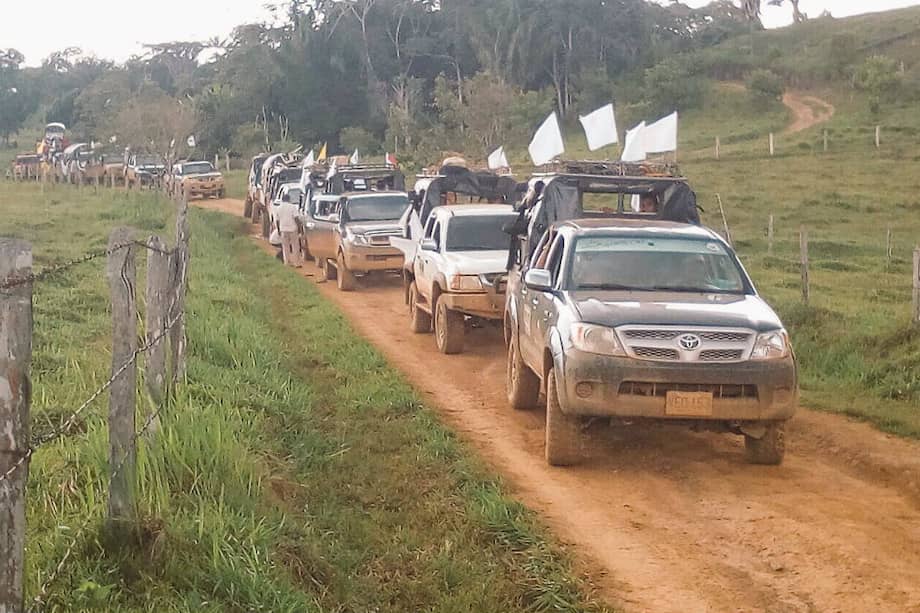 Caravana de unidades del Frente 33 de las Farc que se trasladó de La Gabarra a Caño Indio, en el Catatumbo, Norte de Santander / Mecanismo Tripartito de Monitoreo y Verificación