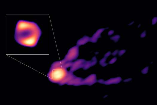 El chorro y la sombra del agujero negro del centro de la galaxia M87, vistos juntos por primera vez.