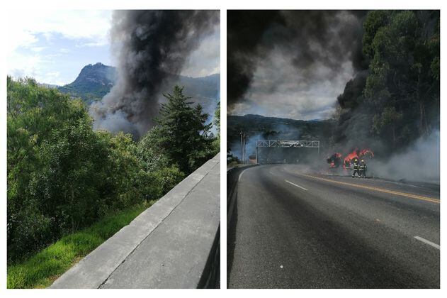 Cierre total en vía Bogotá - Villavicencio tras volcamiento e incendio de camión