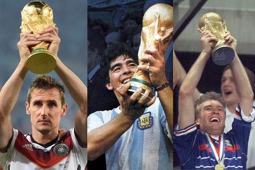 Miroslav Klose, Diego Maradona y Didier Deschamps han sido algunos de los grandes jugadores que han levantado la Copa.