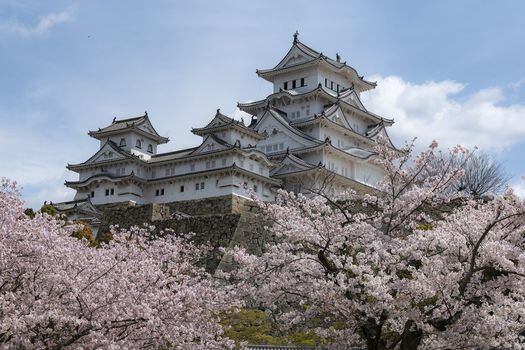 El Castillo Himeji, conocido también como el "castillo de la garza blanca", se ha designado Tesoro Nacional de Japón y Patrimonio Mundial.