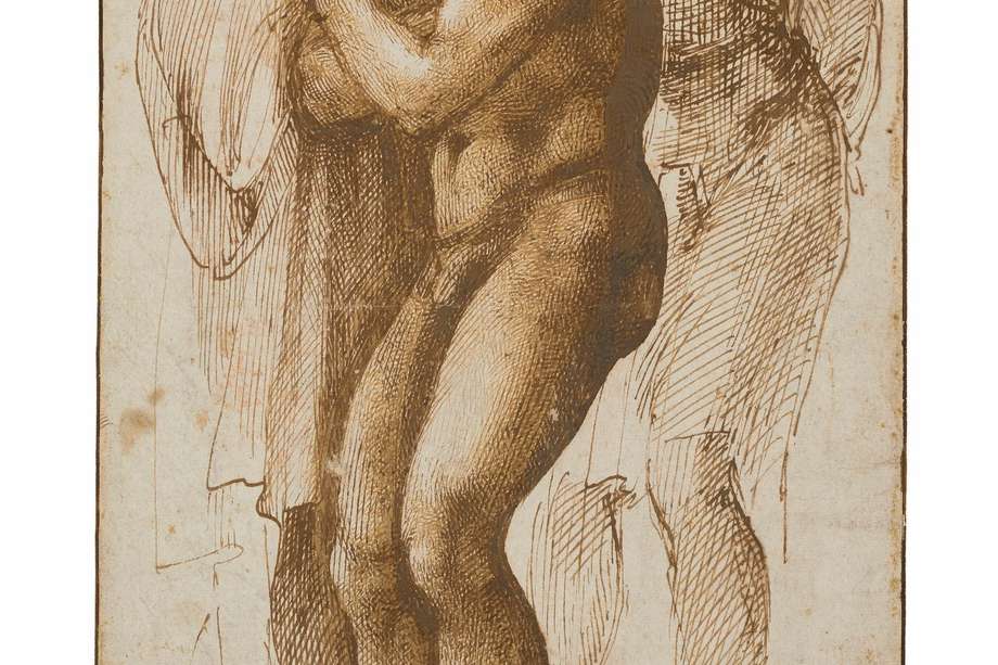 Christie's subastará en París el próximo 18 de mayo un dibujo inédito de Miguel Ángel, "A nude young man (after Masaccio) surrounded by two figures", que era uno de los pocos del artista que todavía estaban en manos privadas. EFE/ Christie's 
