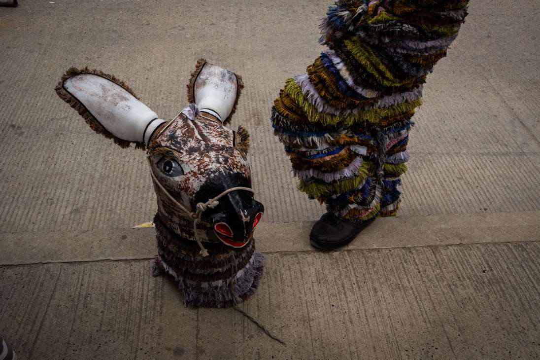 Máscara de un burro, una animal insignia en esta celebración.