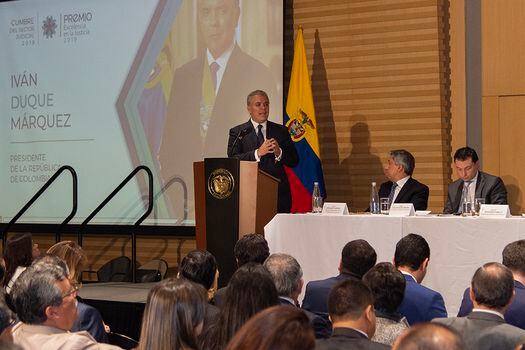 En su discurso, el presidente Iván Duque se refirió a la reducción de asesinatos de líderes sociales, otra de las razones por la que están marchando los colombianos el 21 de noviembre.  / Presidencia