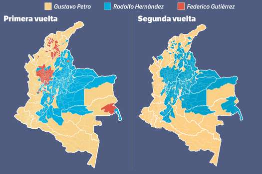 Mapa electoral: de la primera a la segunda vuelta, así votaron los colombianos