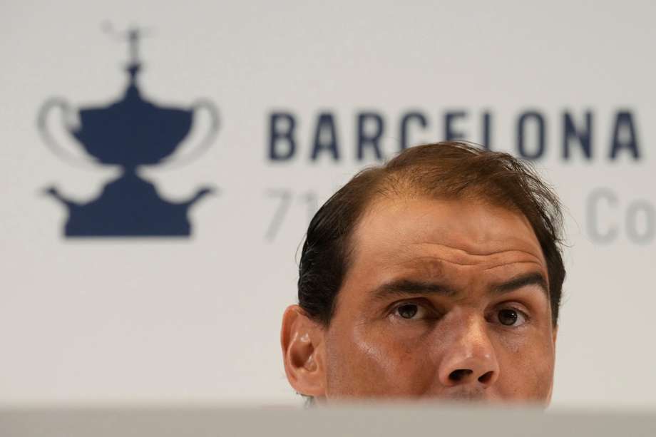 El tenista español Rafael Nadal, durante la rueda de prensa previo a su debut en el Abierto de Barcelona 2024. 
