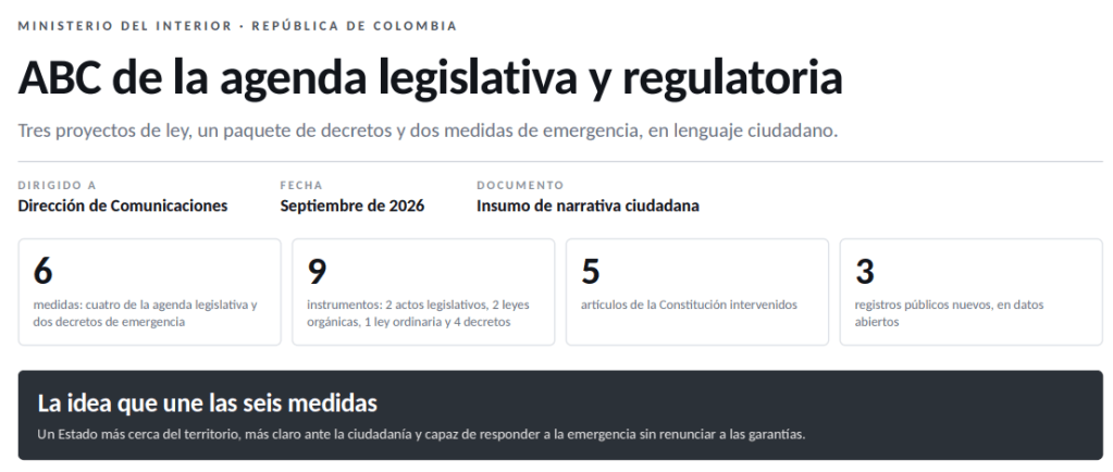 Agenda legislativa del Gobierno.